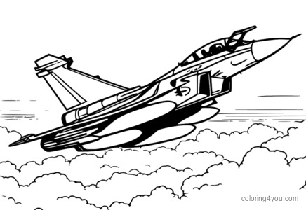 colorida ilustración de un avión de combate Rafale en el cielo