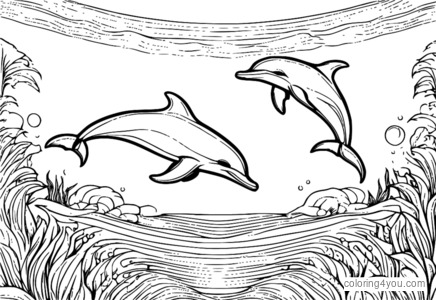 coloriage d'un banc de dauphins nageant ensemble