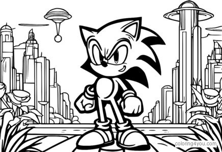 Halaman pewarna Sonic Mania dengan Sonic melompat ke atas Chaos Emerald