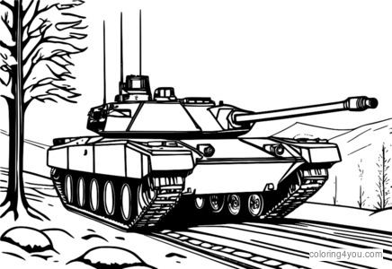 Halaman mewarna T-14 Armata dalam landskap bersalji