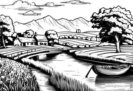 Coloring page of The Hay Wain by John Constable