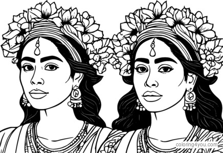 Desenho de Autorretrato de duas Fridas para colorir