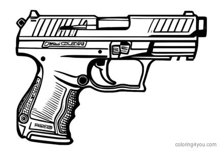 Pangkulay ng dobleng pahina para sa Walther P99 classic pistol side view, front view, rear view